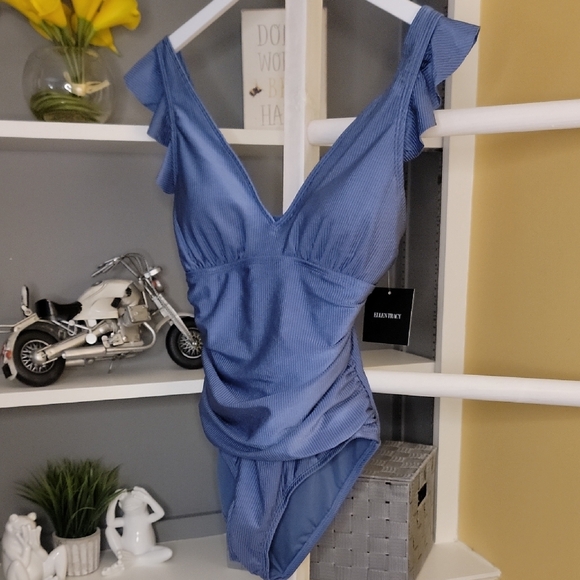 Blue Ruffled One Piece Ellen Tracy - Picture 8 of 12